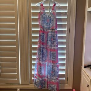 Vineyard Vines Scarf print maxi dress pink and blue
